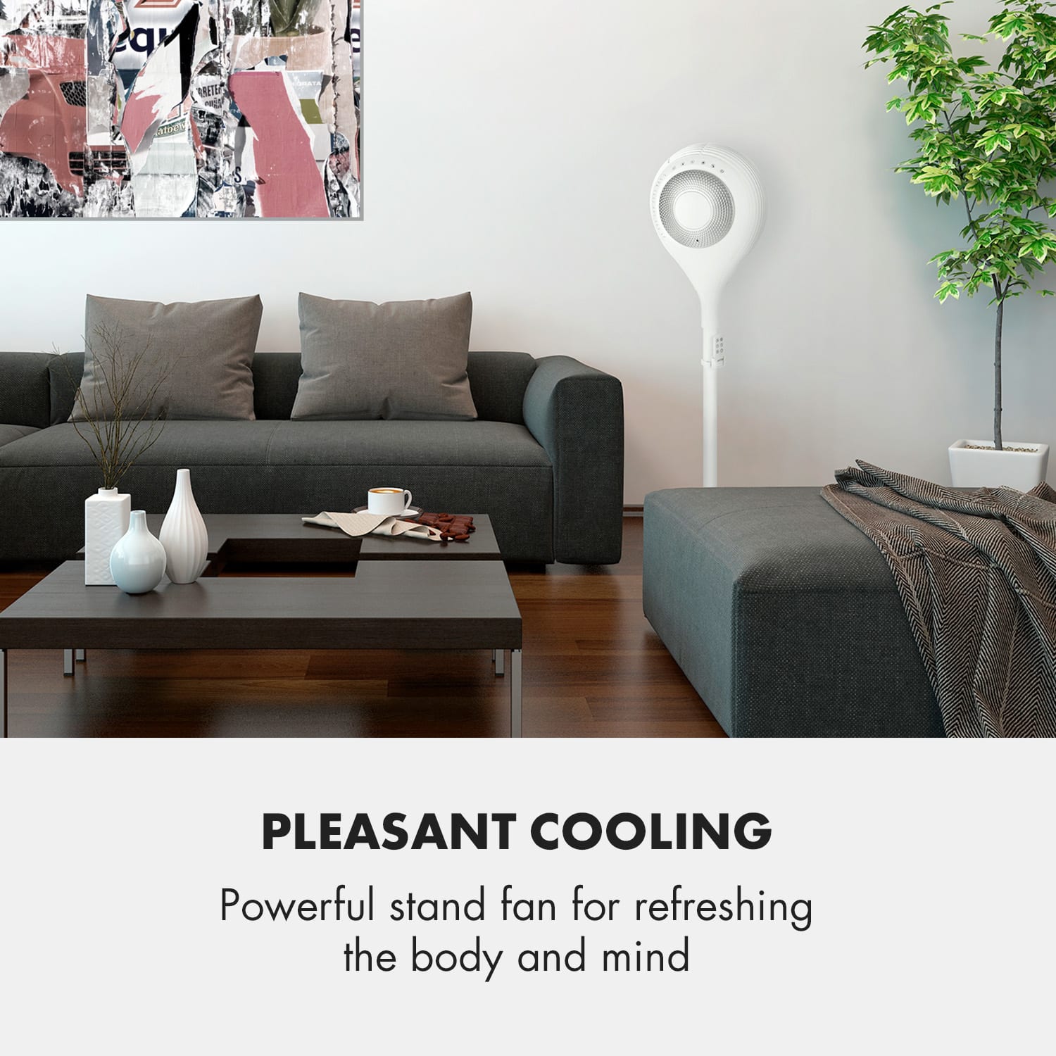 Klarstein Airflex 360°, stojanový ventilátor, senzor tela, 65 W, diaľkový ovládač, biely