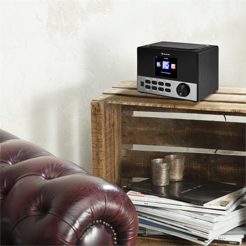 Auna Connect 90 BK, internetové rádio, WLAN, AUX, 3,2" TFT farebný displej, linkový výstup, vrátane diaľkového ovládača