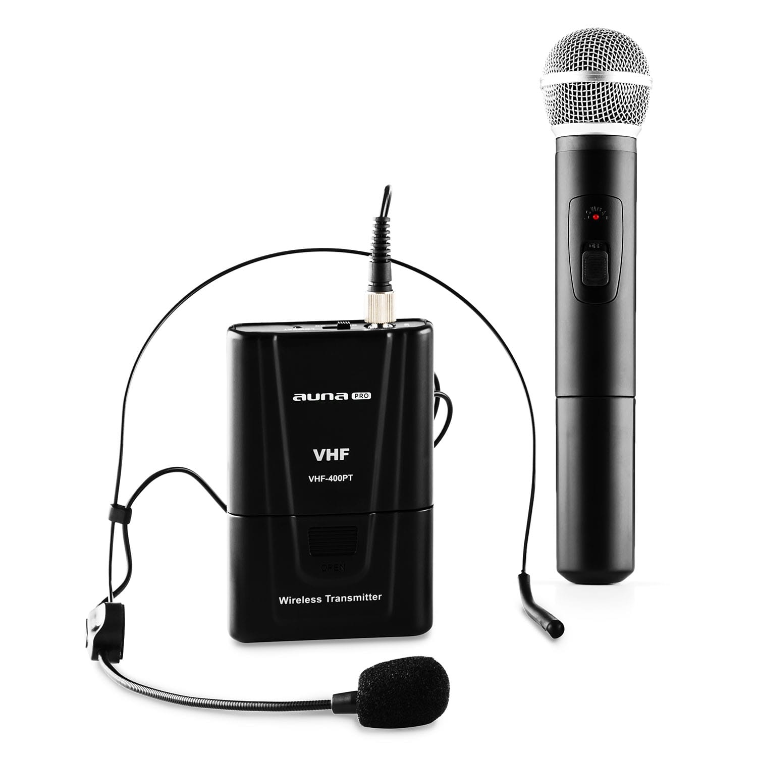 Auna Pro VHF-400 Duo 3, 2-kanálová sada VHF bezdrôtových mikrofónov, 1 x headset mikrofón + 1 x ručný mikrofón – Obrázok 2