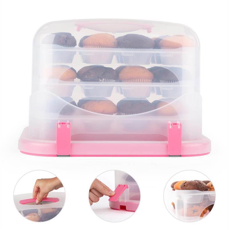 Klarstein Pinkkäppchen XL, ružový, box na koláč, držiak na muffiny, 36 ks, 34,5 x 25 x 25,5 cm – Obrázok 2