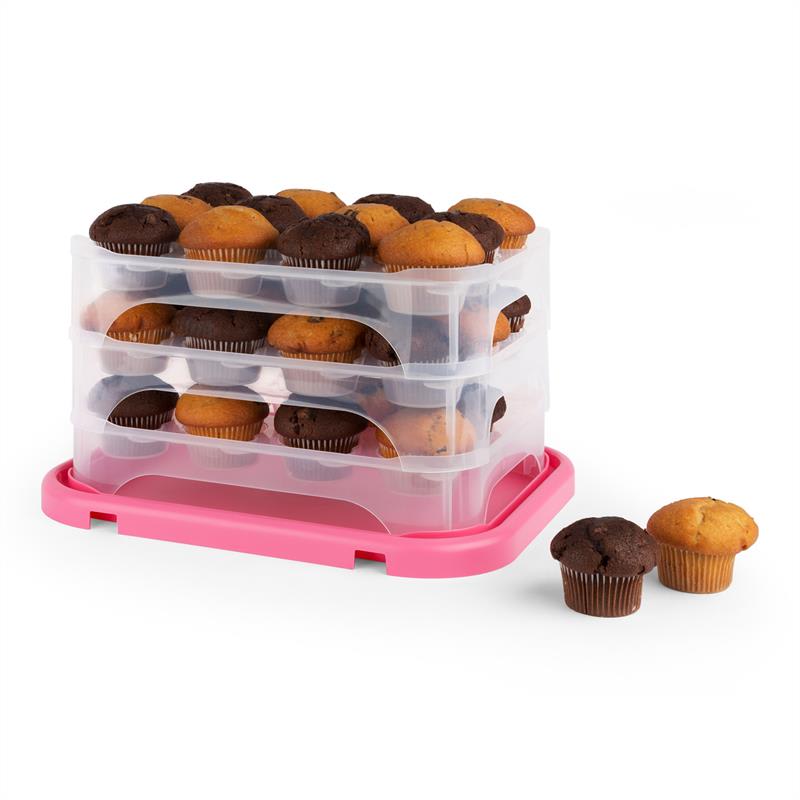 Klarstein Pinkkäppchen XL, ružový, box na koláč, držiak na muffiny, 36 ks, 34,5 x 25 x 25,5 cm – Obrázok 3