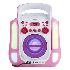 Auna Kara Illumina, ružový, karaoke systém, CD, USB, MP3, LED svetelná show, 2 x mikrofón, prenosný