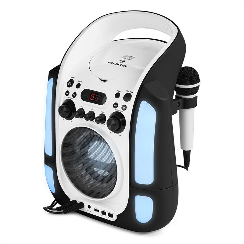 Auna Kara Illumina, čierny, karaoke systém, CD, USB, MP3, LED svetelná show, 2 x mikrofón, prenosný – Obrázok 3
