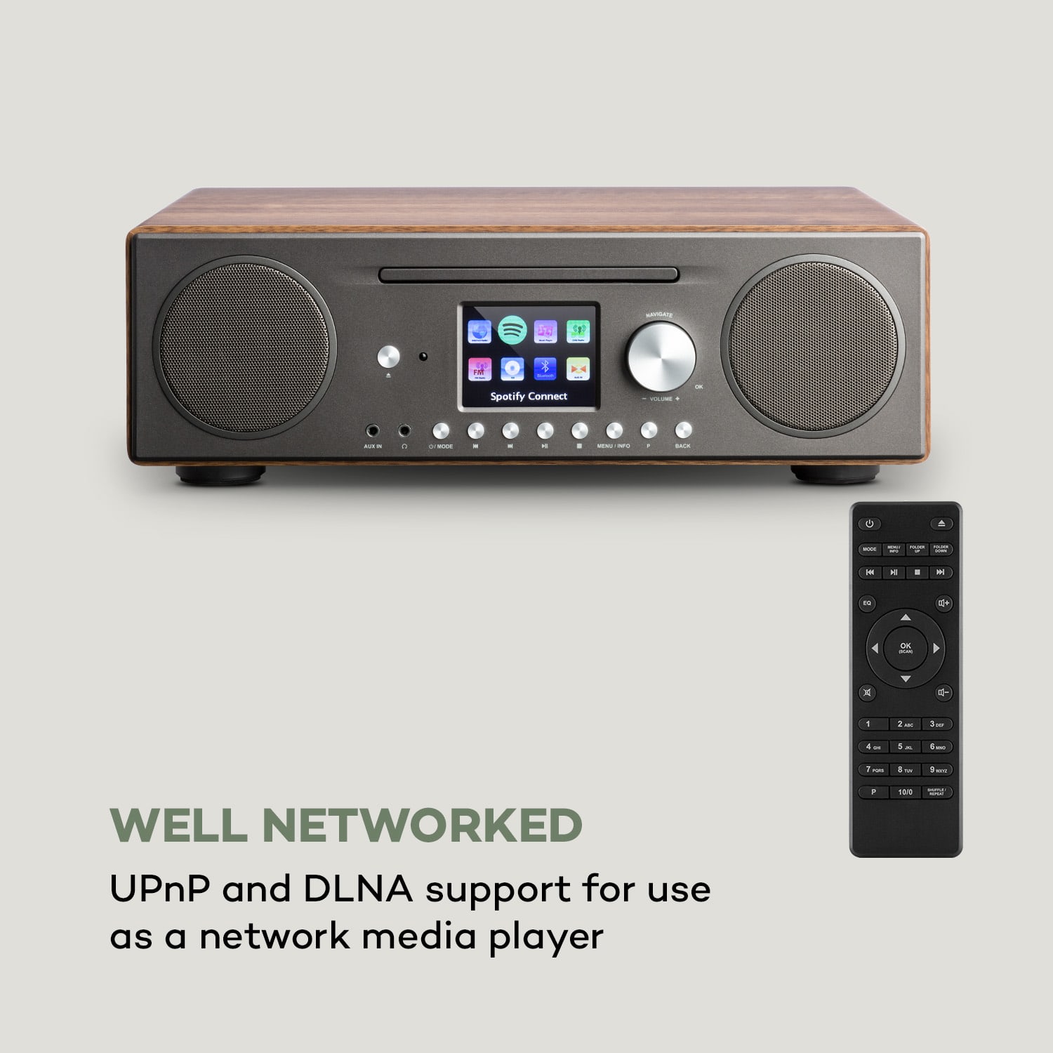 Auna Connect CD Internetradio Mediaplayer internetrádio Spotify Connect BT App Control, farba vlašského orecha – Obrázok 5