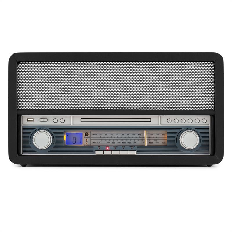 Auna Epoque 1907, retro audio systém, gramofón, kazety, bluetooth, USB, CD, AUX – Obrázok 2