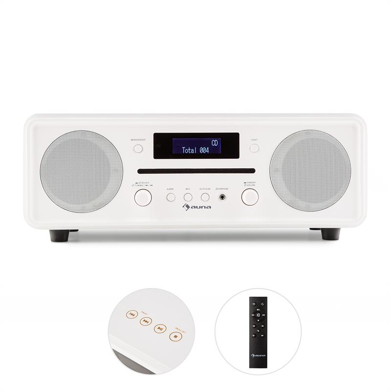 Auna Melodia CD, biele, DAB+/FM stolové rádio, CD prehrávač, bluetooth, alarm, opakované budenie