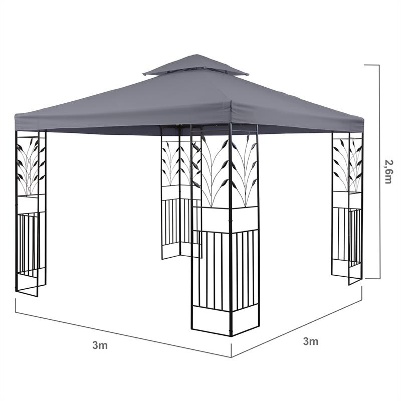 Blumfeldt Odeon Grey, záhradný altánok, 3 x 3 m, oceľ, polyester, tmavošedý