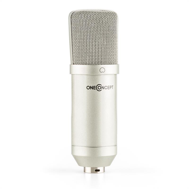 OneConcept Mic-700, strieborný, štúdiový mikrofón, Ø34 mm, univerzálny, pavúk, ochrana pred vetrom, XLR