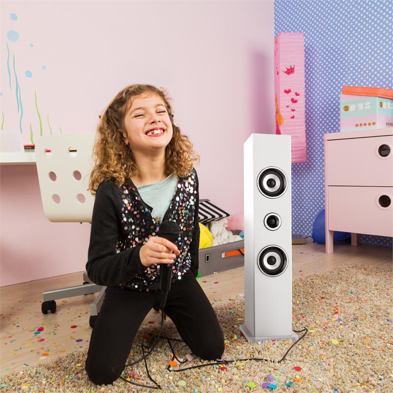 Auna Karaboom, bluetooth reproduktor USB AUX karaoke 2 x mikrofón, biela