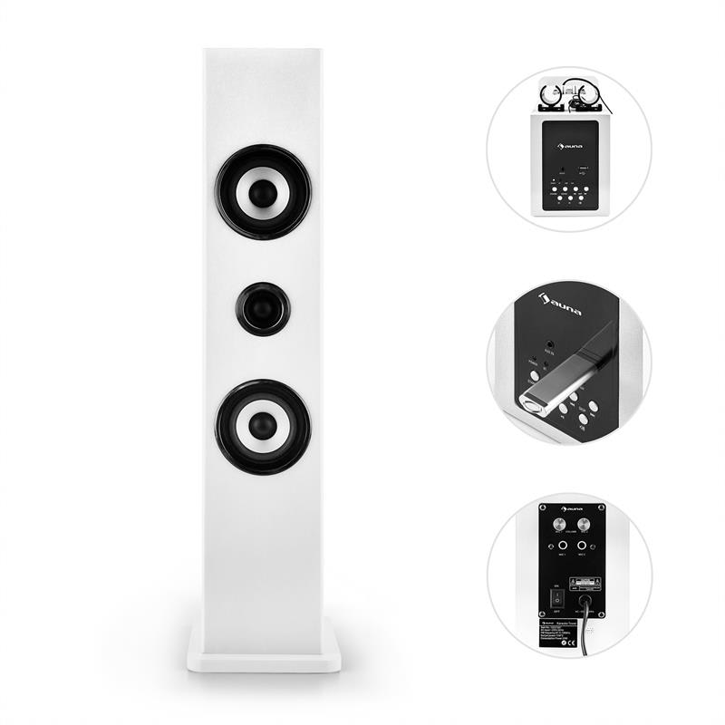 Auna Karaboom, bluetooth reproduktor USB AUX karaoke 2 x mikrofón, biela – Obrázok 2