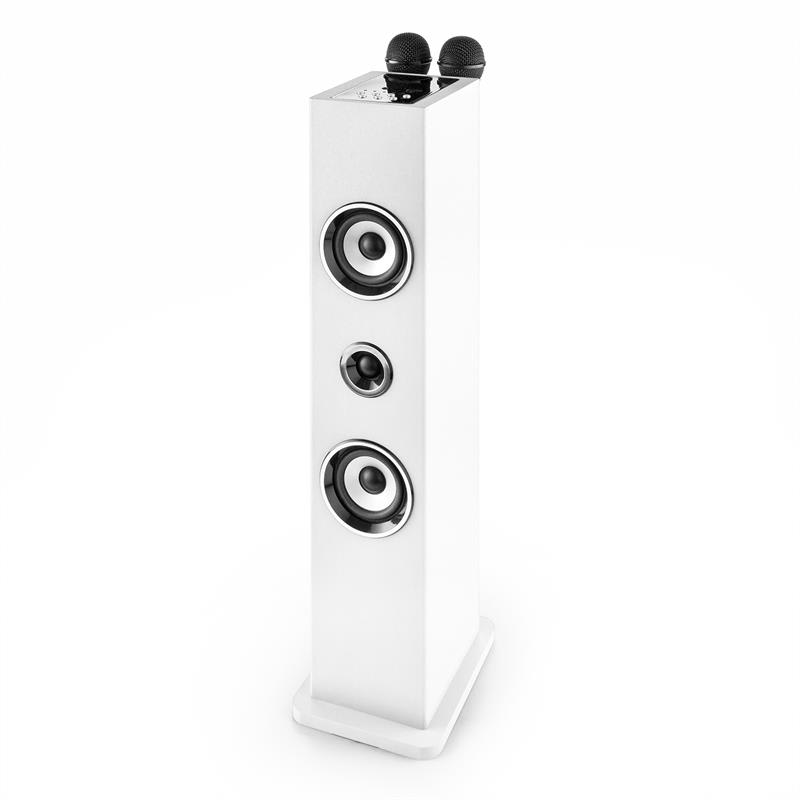 Auna Karaboom, bluetooth reproduktor USB AUX karaoke 2 x mikrofón, biela – Obrázok 3