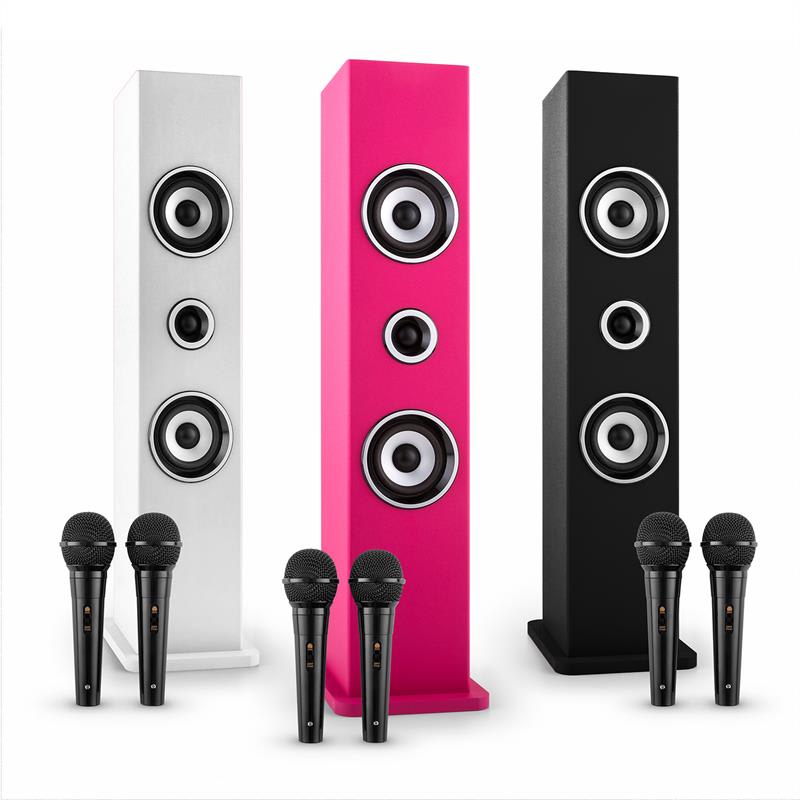 Auna Karaboom, bluetooth reproduktor USB AUX karaoke 2 x mikrofón, biela – Obrázok 4
