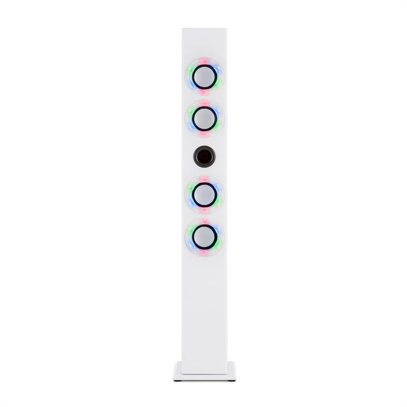OneConcept Tallboy, biely, karaoke reproduktor, akumulátor, bluetooth, USB, SD, MP3, FM, AUX, 2 x mikrofón