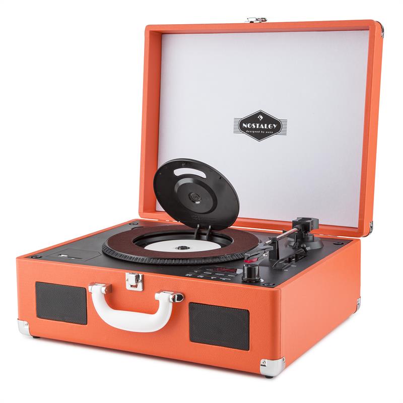 Auna Peggy Sue OR prenosný retro gramofón, CD USB SD, oranžová farba
