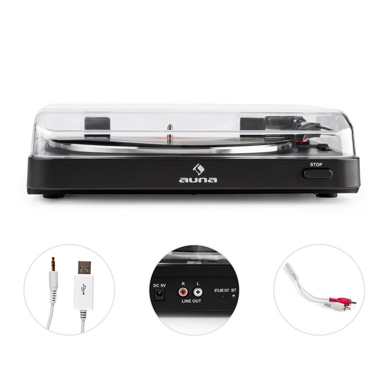 Auna TT-30 BT, čierny, gramofón, bluetooth vysielač, line-out, cinch USB adaptér – Obrázok 5