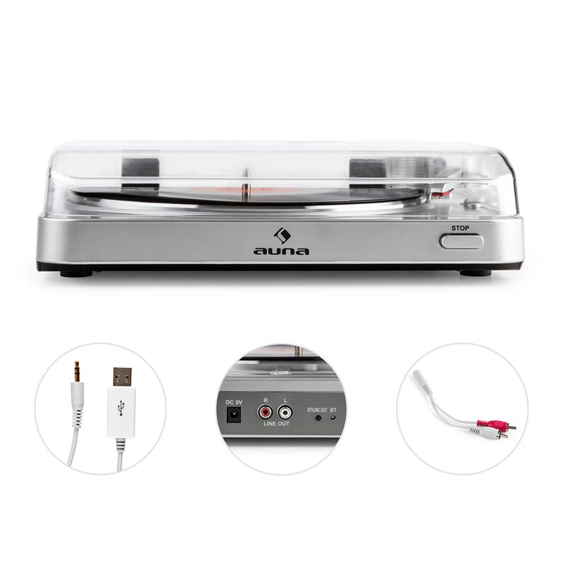 Auna TT-30 BT, strieborný, gramofón, bluetooth vysielač, line-out, cinch USB adaptér – Obrázok 5