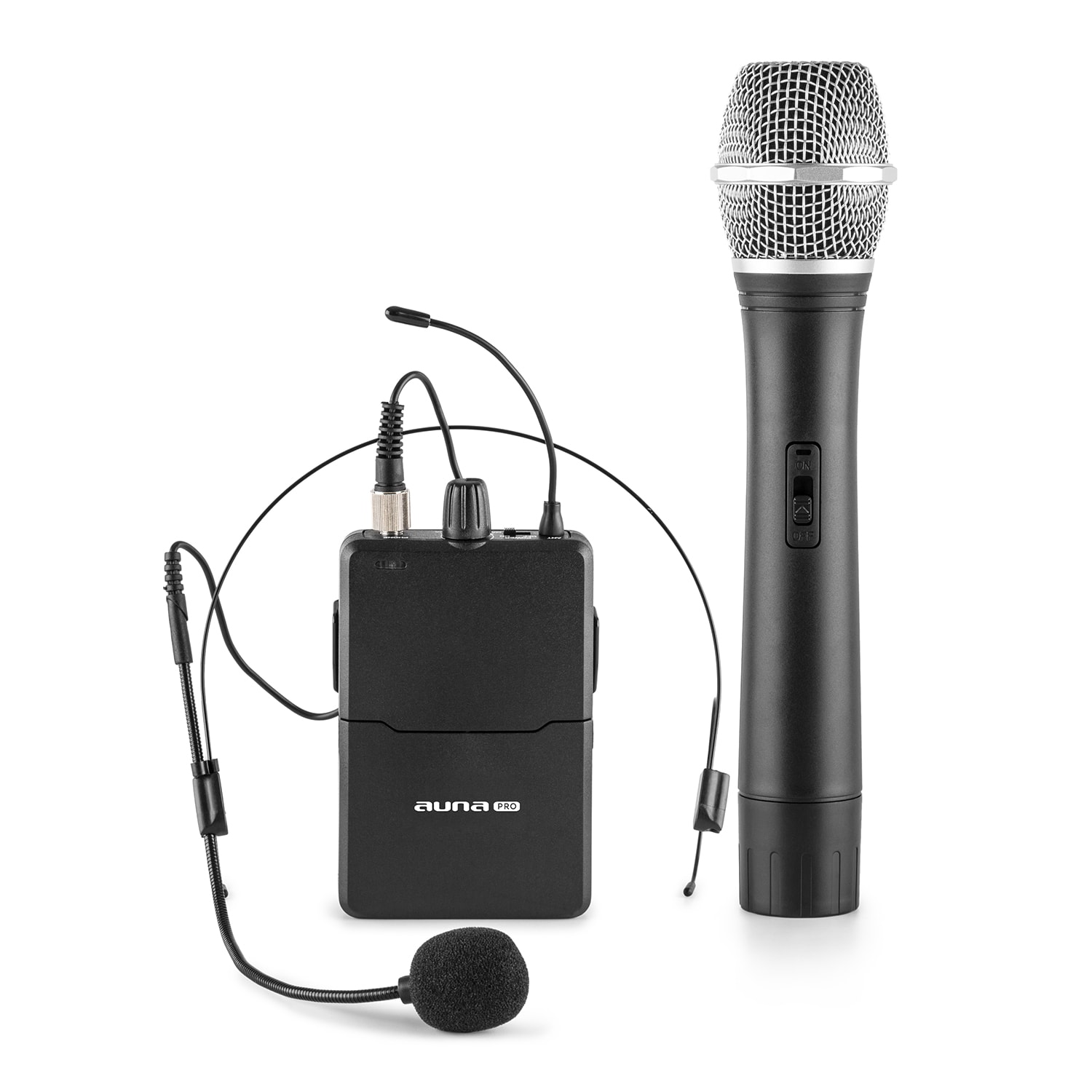 Auna Pro VHF-2-HS, 2-kanálová VHF mikrofónová sada 1 x headset 1 x ručný mikrofón 50m – Obrázok 3