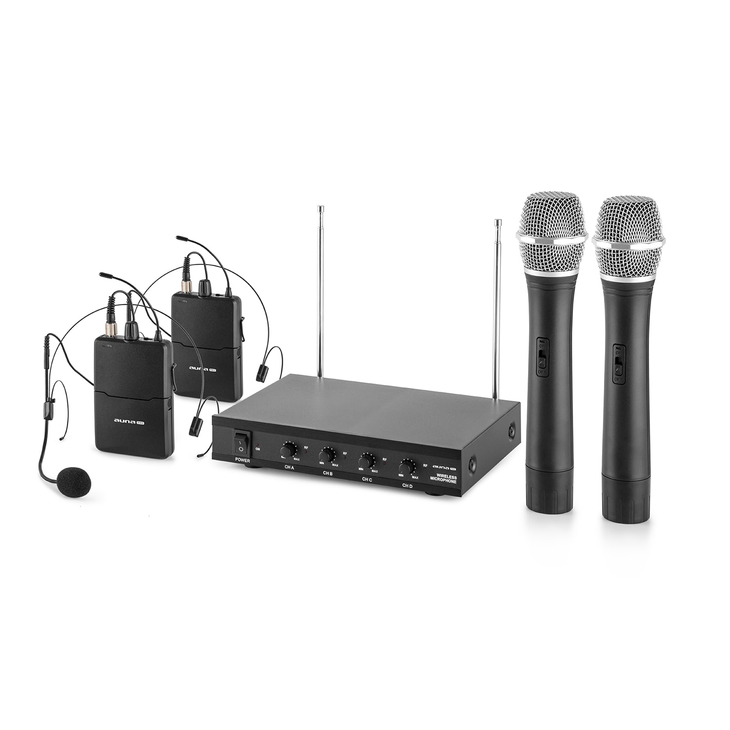 Auna Pro VHF-4-H-HS, 4-kanálová VHF mikrofónová sada 2 x headset 2 x ručný mikrofón 50m – Obrázok 5