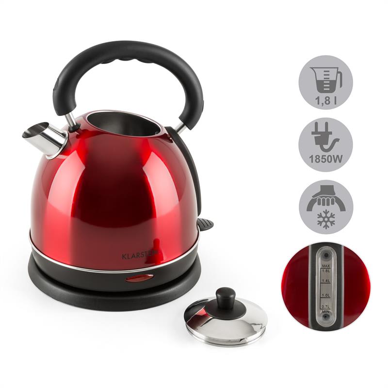 Klarstein Teatime varič na vodu čajová kanvica 1850-2200 W 1,8 l ušľachtilá oceľ rubínovo červená