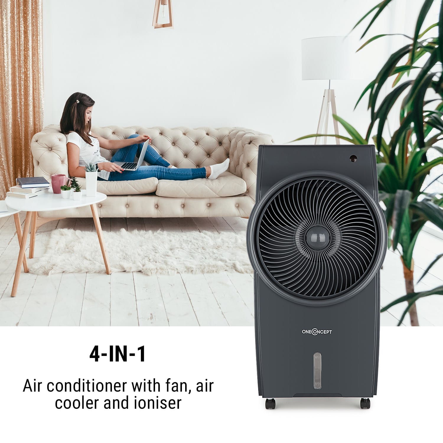 OneConcept Kingcool, ochladzovač vzduchu, ventilátor, ionizátor, šedý – Obrázok 3