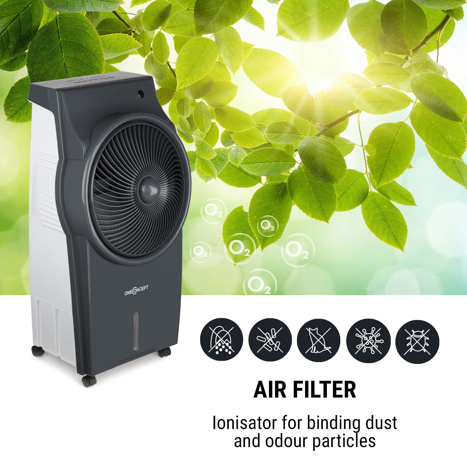 OneConcept Kingcool, ochladzovač vzduchu, ventilátor, ionizátor, šedý – Obrázok 5