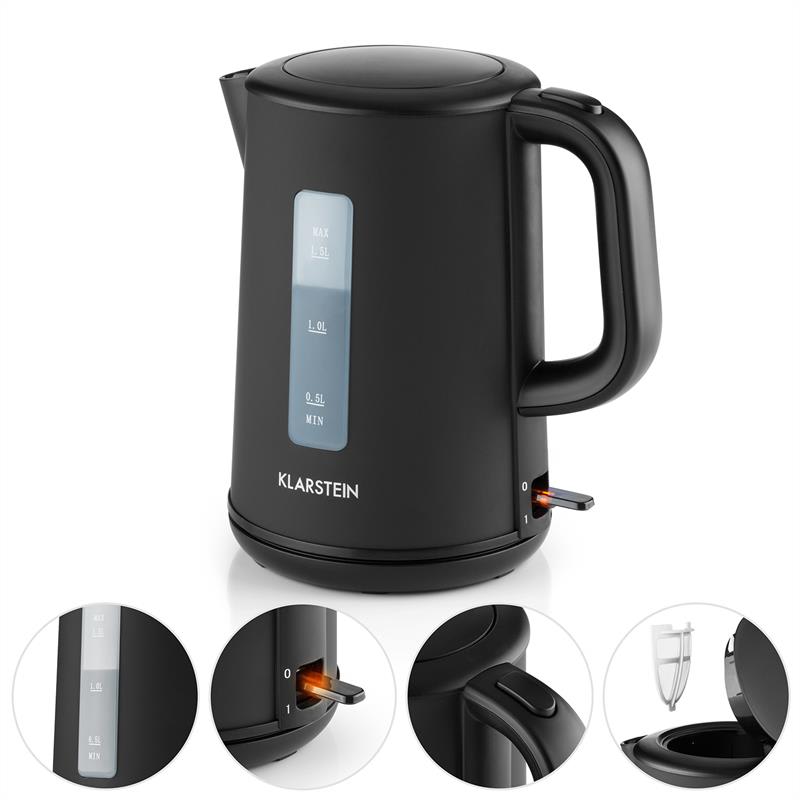 Klarstein Wonderwall rýchlovarná kanvica2200W 1,5L Cool-Touch čierna – Obrázok 3