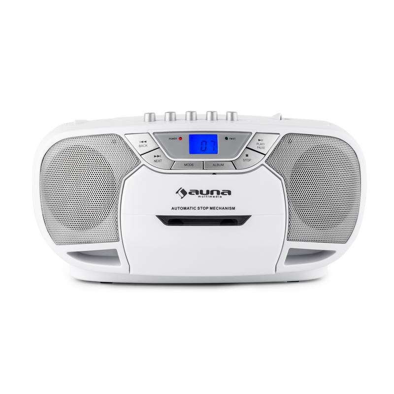 Auna BeeBerry Boom Box, biely, boombox, prenosné rádio, CD/MP3 prehrávač, kazetový prehrávač – Obrázok 2