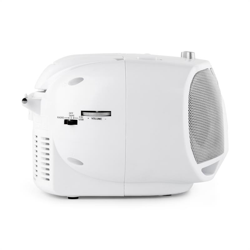 Auna BeeBerry Boom Box, biely, boombox, prenosné rádio, CD/MP3 prehrávač, kazetový prehrávač – Obrázok 3