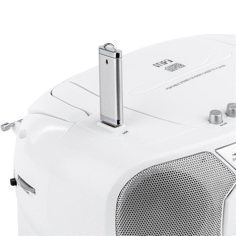 Auna BeeBerry Boom Box, biely, boombox, prenosné rádio, CD/MP3 prehrávač, kazetový prehrávač – Obrázok 5