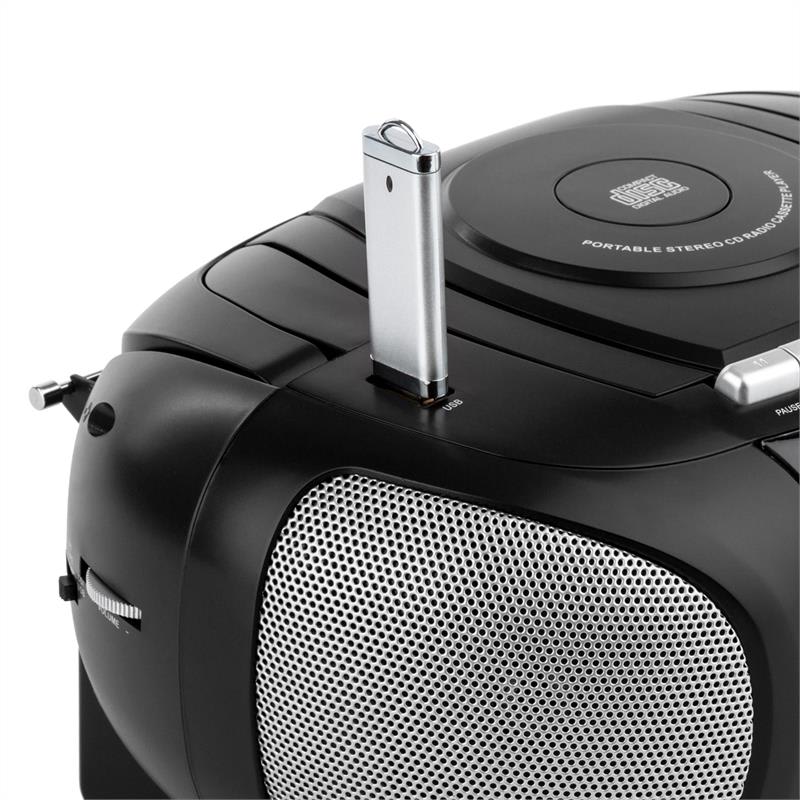 Auna BoomBoy Boom Box, čierny, boombox, prenosné rádio, CD/MP3 prehrávač, kazetový prehrávač – Obrázok 5