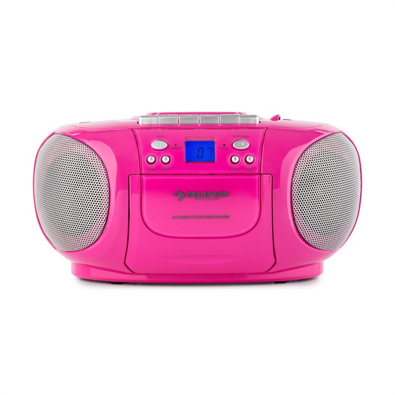 Auna BoomGirl Boom Box, ružový, boombox, prenosné rádio, CD/MP3 prehrávač, kazetový prehrávač – Obrázok 2
