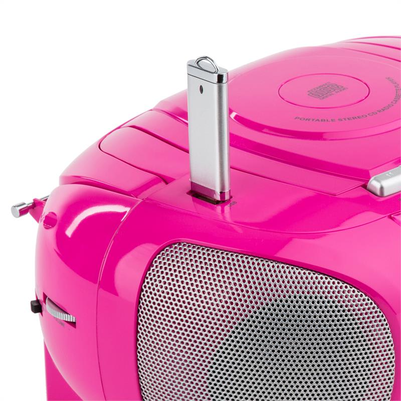 Auna BoomGirl Boom Box, ružový, boombox, prenosné rádio, CD/MP3 prehrávač, kazetový prehrávač – Obrázok 5