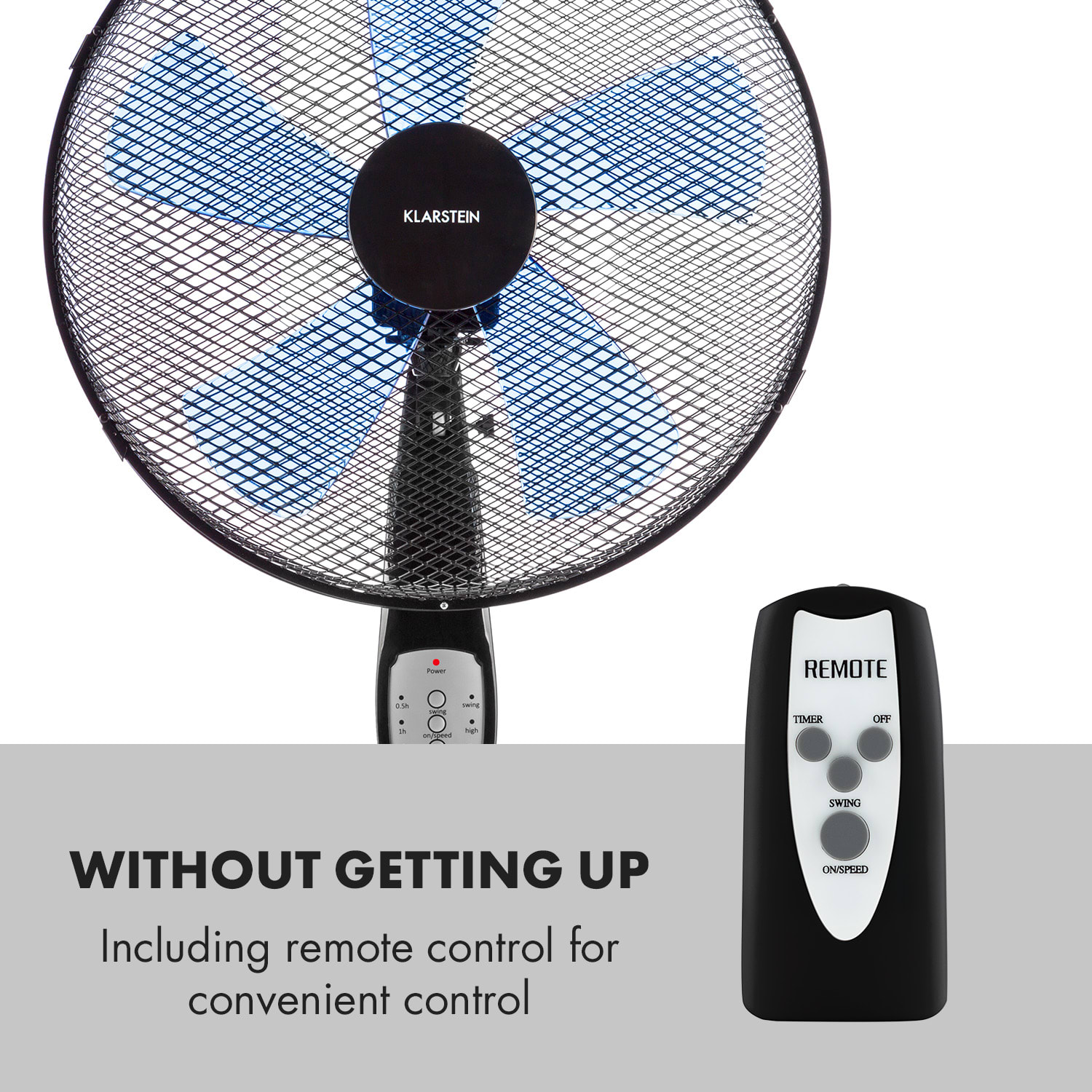 Klarstein Summerjam, stojanový ventilátor, 41 cm, 50 W, 3 stupne rýchlosti, diaľkový ovládač, čierny – Obrázok 5