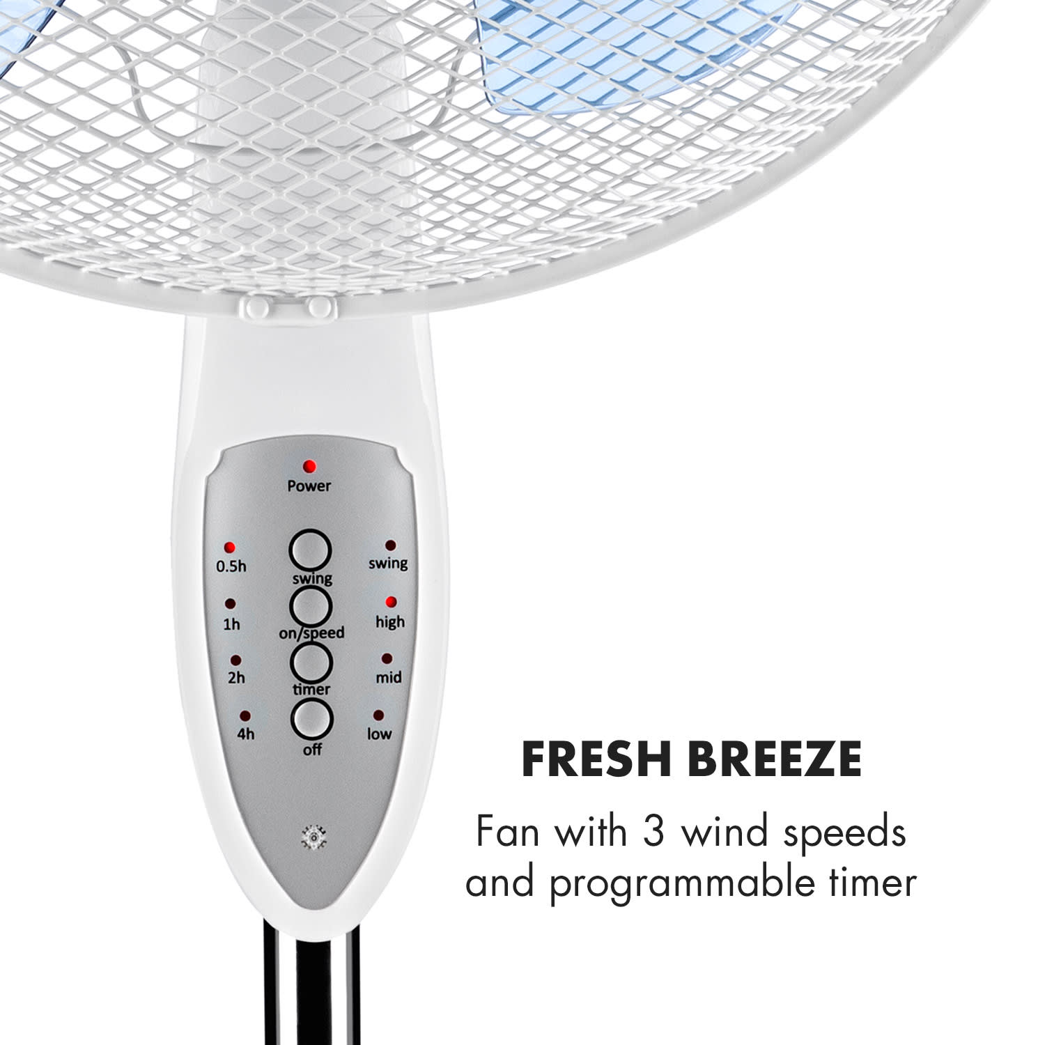 Klarstein Summerjam, stojanový ventilátor, 41 cm, 50 W, 3 stupne rýchlosti, diaľkový ovládač, biely – Obrázok 2