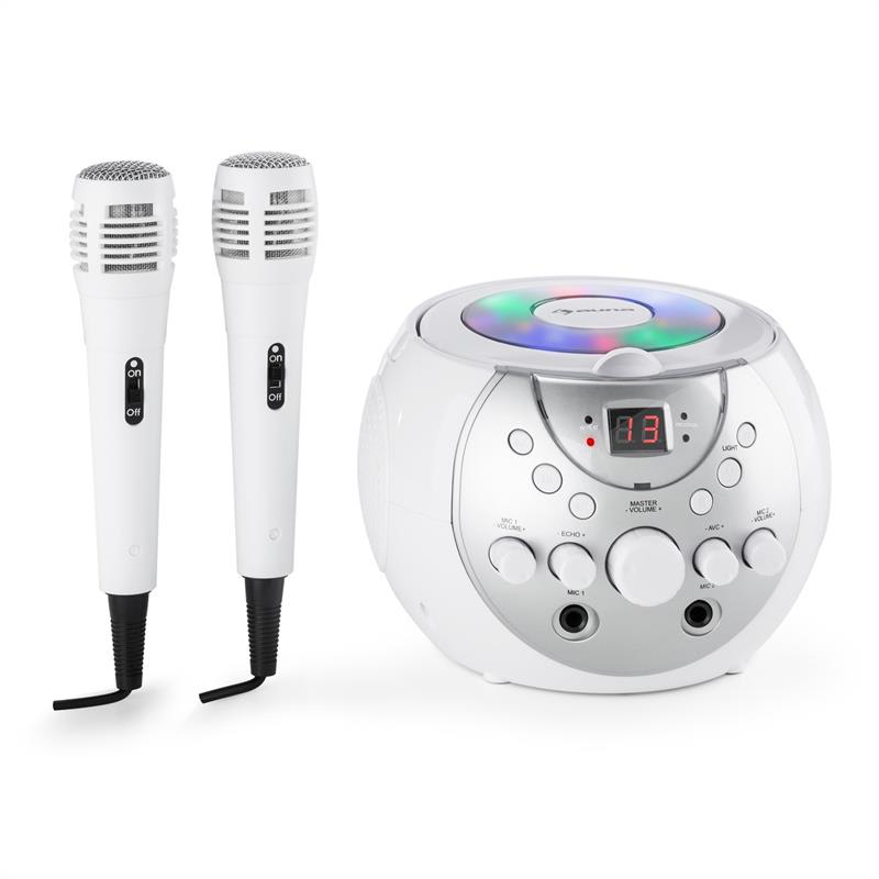 Auna SingSing, biely, prenosný karaoke systém, LED, prevádzka na batérie, 2 x mikrofón – Obrázok 4