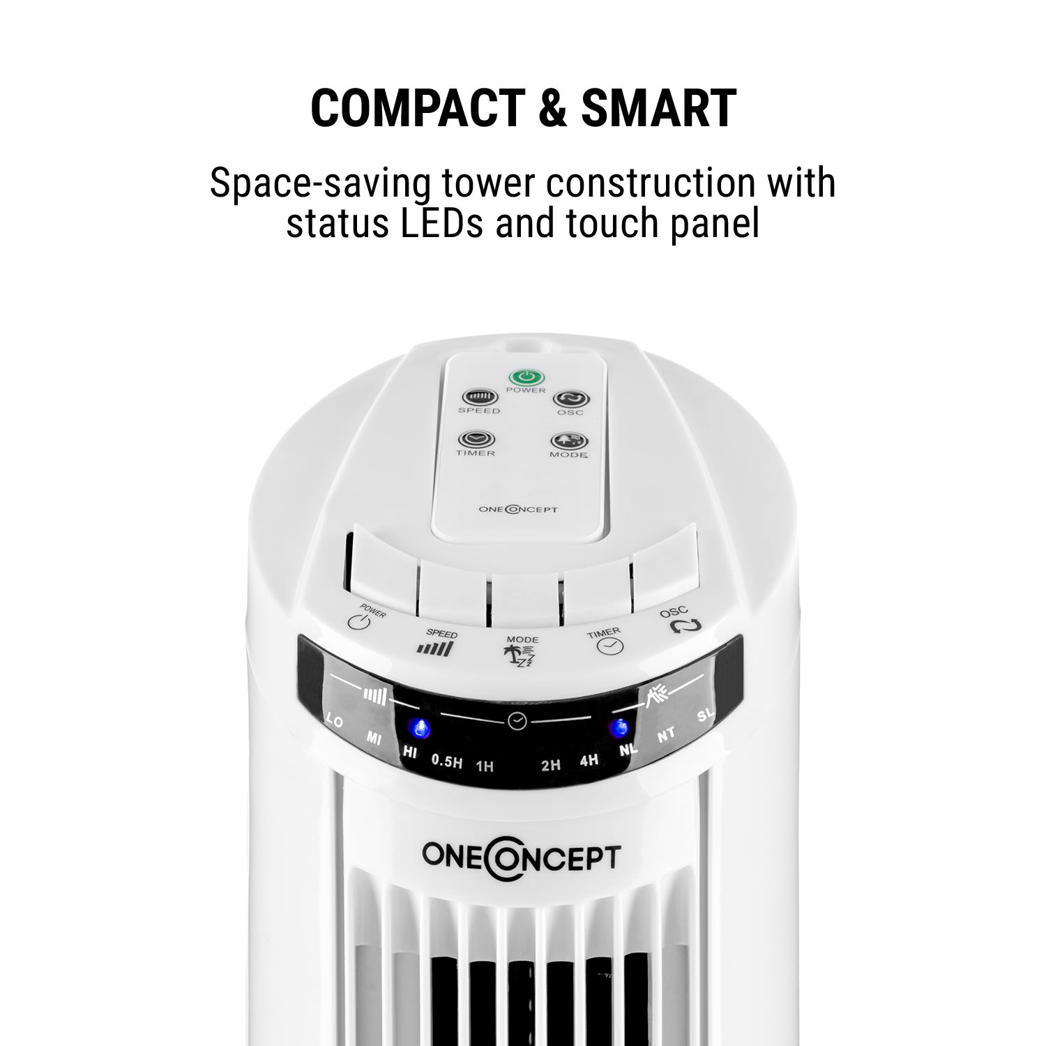 OneConcept Blitzeis, stĺpový ventilátor, 40 W, 45° oscilácia, biely – Obrázok 5