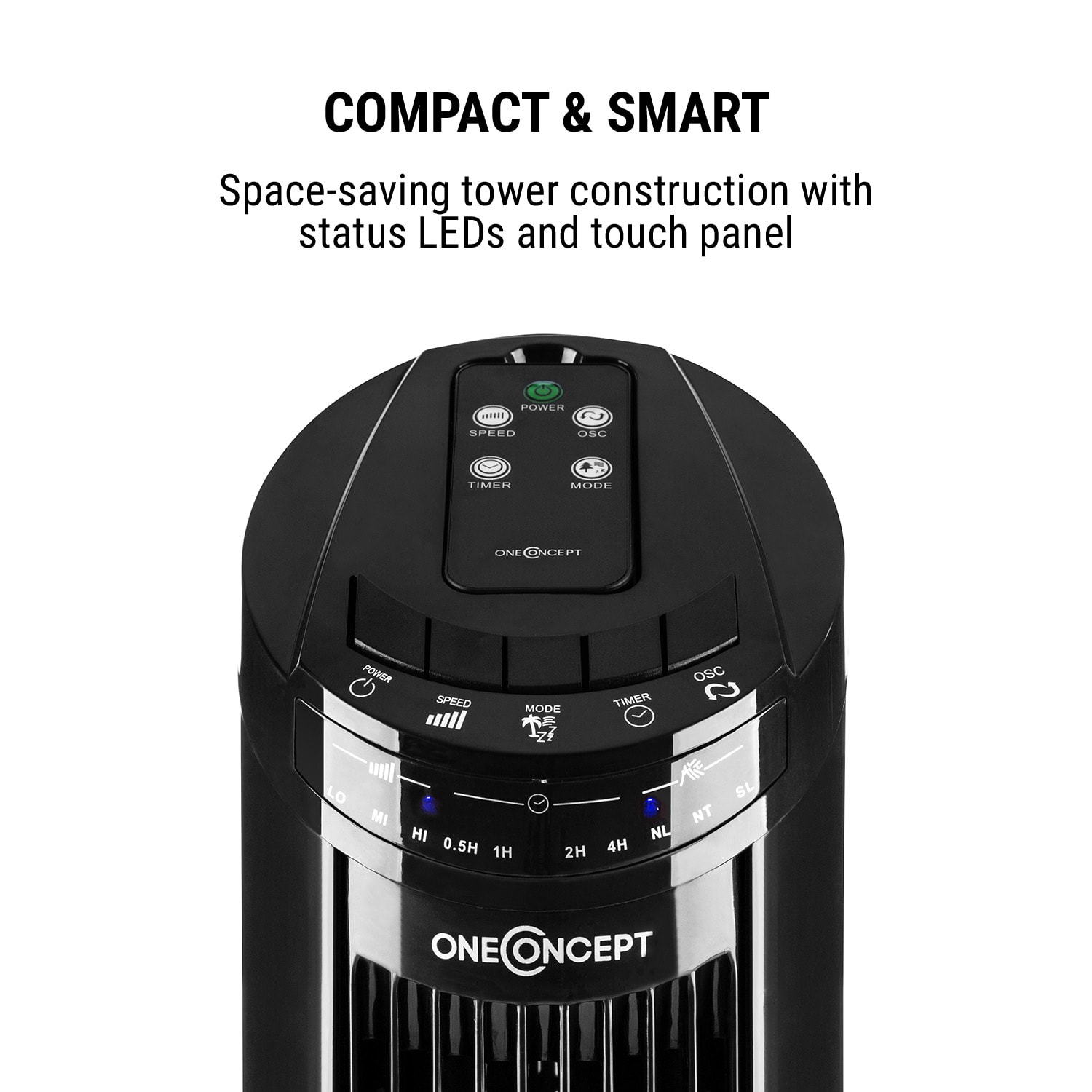OneConcept Blitzeis, stĺpový ventilátor, 40 W, 45° oscilácia, čierny – Obrázok 5