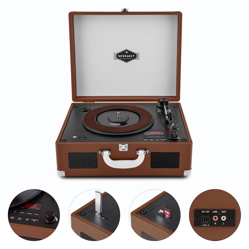 Auna Peggy Sue CD prenosný CD retro gramofón CD USB SD tmavohnedá – Obrázok 3