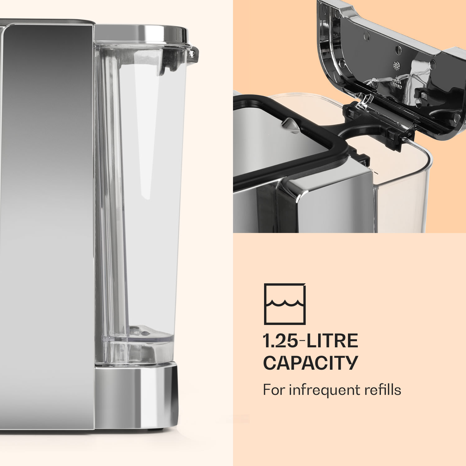 Klarstein Passionata 20, pákový kávovar, 1350 W, 20 bar, 1,25 l, 6 šálok, napeňovač mlieka – Obrázok 5