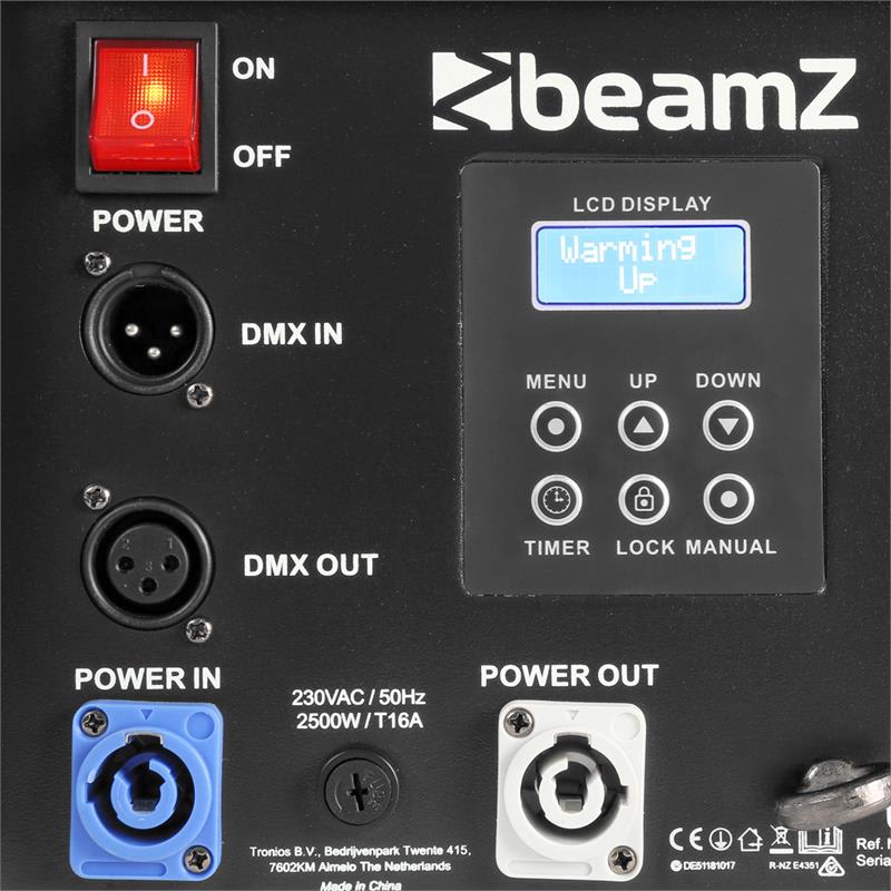 Beamz S2500 výrobník hmly 2500W 24x10W 4-in1-LEDs DMX 3,5L nádrž – Obrázok 3