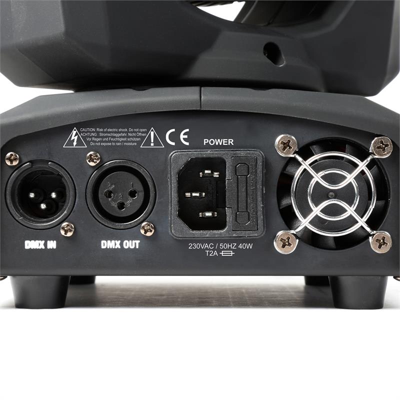 Beamz Panther 40, 45 W, LED otočná hlava, pohyblivá hlavica, moving-head, 7 vzorov, 7 farieb, DMX, infračervený diaľkový ovládač