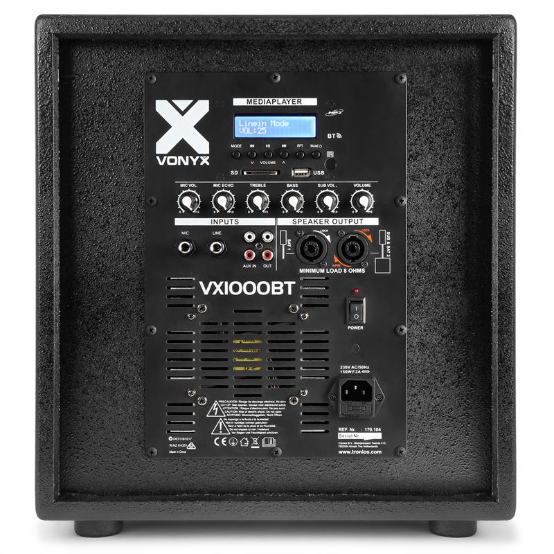 Vonyx VX1000BT 2.2 sada aktívnych reproduktorov 1000W 10"-subwoofer BT USB SD MIC AUX – Obrázok 2