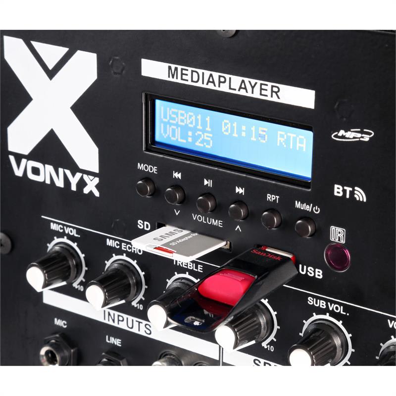 Vonyx VX1000BT 2.2 sada aktívnych reproduktorov 1000W 10"-subwoofer BT USB SD MIC AUX – Obrázok 3