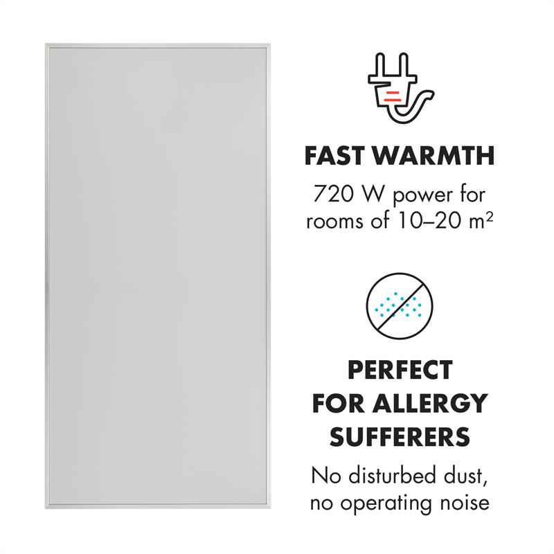 Klarstein Wonderwall IR 70, infračervený výhrevný panel, infrapanel, uhlíkové kryštály, 60x120cm, 720W, biela farba – Obrázok 2