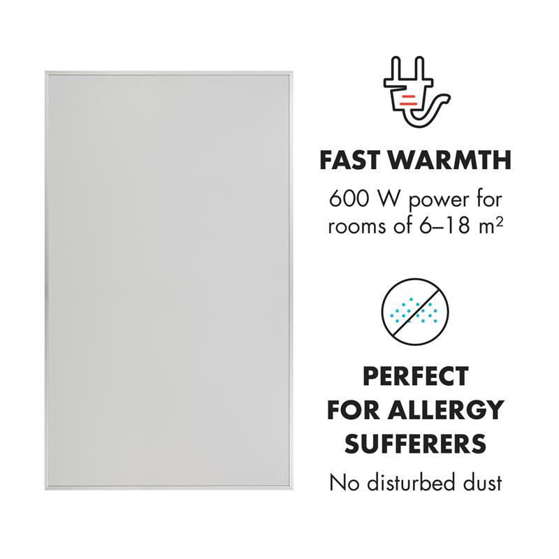 Klarstein Wonderwall IR 60 Carbon Crystal, infračervený výhrevný panel, 60x100cm, 600W, biela farba – Obrázok 2