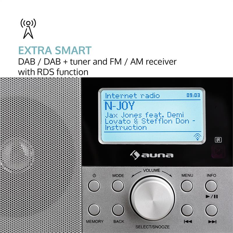 Auna Worldwide Mini, internetové rádio, WLAN, sieťový prehrávač, USB, MP3, AUX, FM tuner, orech – Obrázok 3