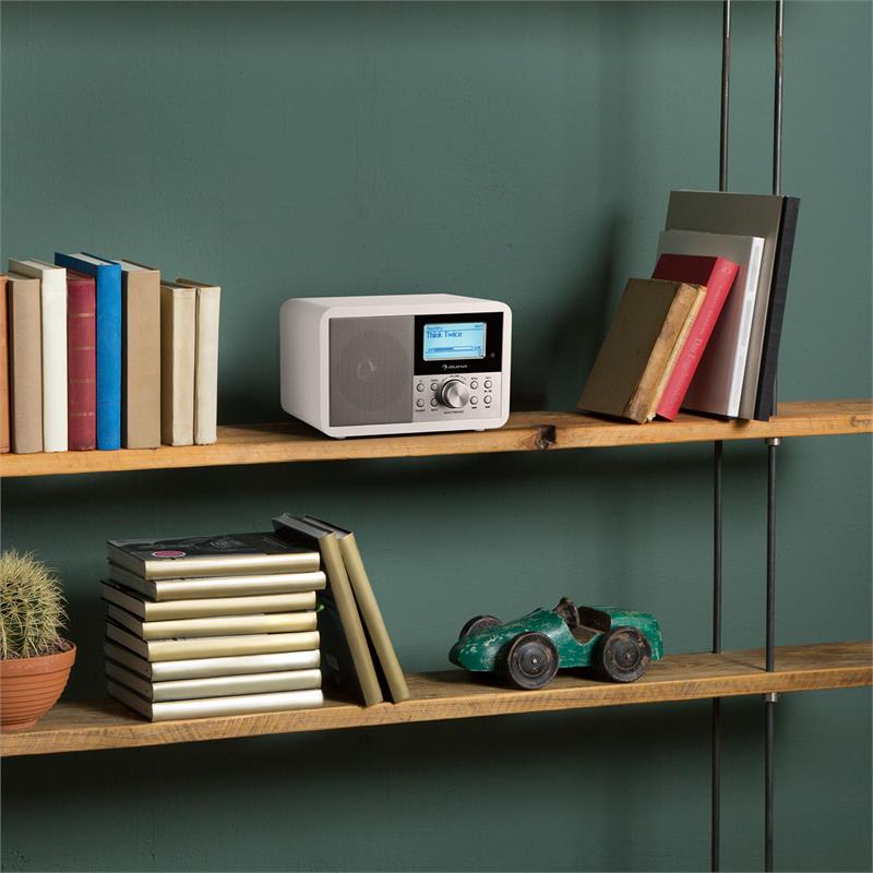 Auna Worldwide Mini, internetové rádio, WLAN, sieťový prehrávač, USB, MP3, AUX, FM tuner, biela farba