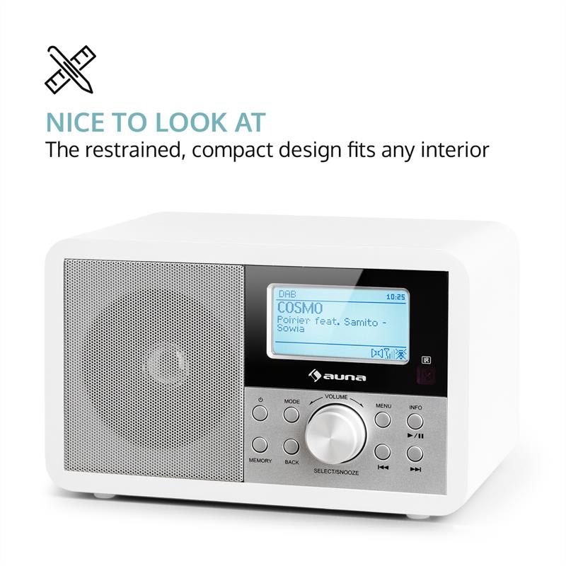 Auna Worldwide Mini, internetové rádio, WLAN, sieťový prehrávač, USB, MP3, AUX, FM tuner, biela farba – Obrázok 4