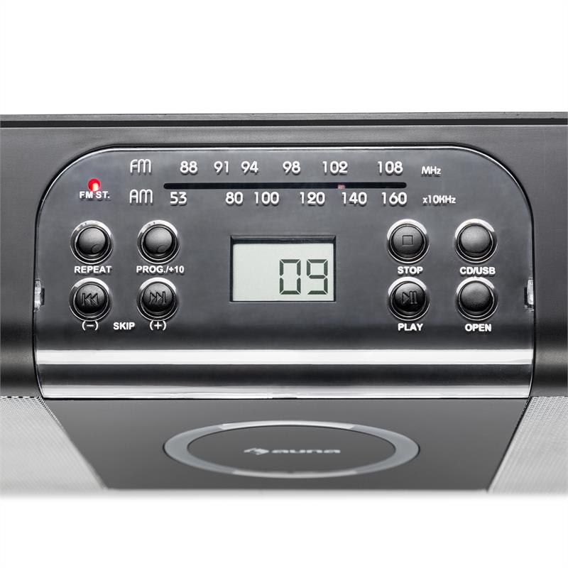 Auna Boomtown USB, boombox, CD prehrávač, FM rádio, MP3, prenosné kufríkové rádio, čierny – Obrázok 5
