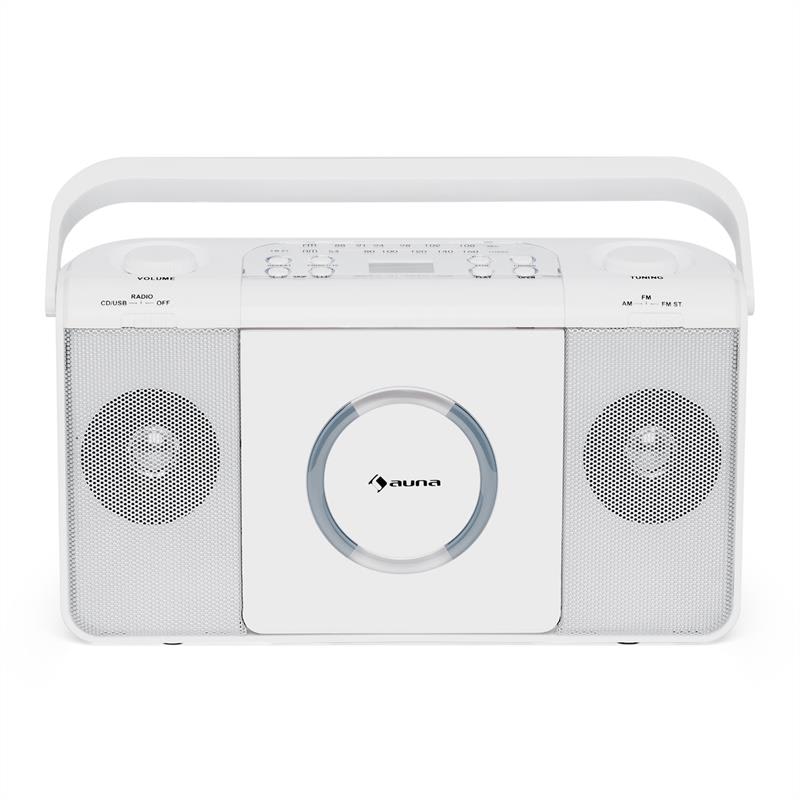 Auna Boomtown USB, boombox, CD prehrávač, FM rádio, MP3, prenosné kufríkové rádio, biely – Obrázok 3
